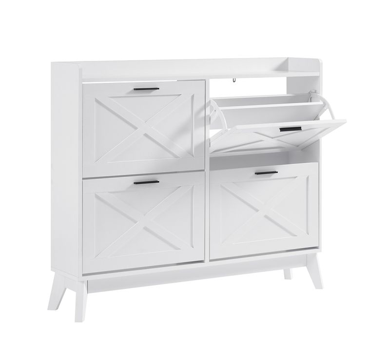 Meuble à Chaussures 4 Abattants, Capacité 24 Paires – Blanc