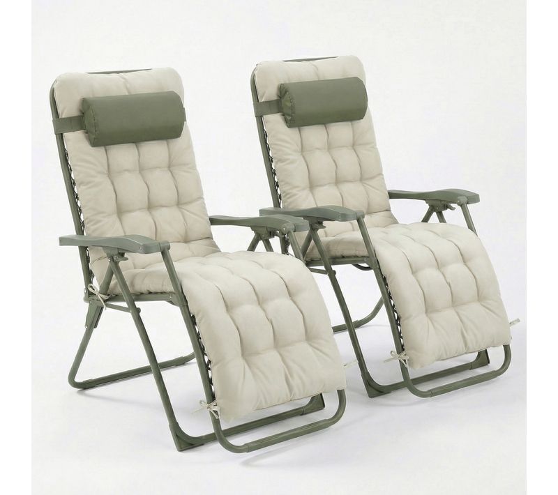 Lot De 2 Chaises Pliantes Zéro Gravité Vert Sauge Avec Coussin