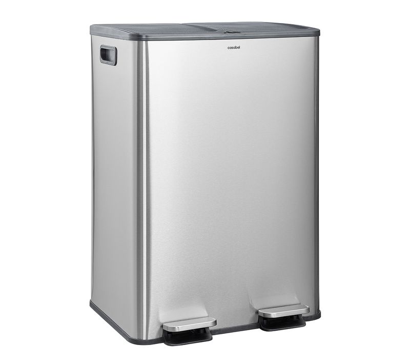 Poubelle 60l, Double Compartiment, Couvercles Silencieux, Chrome