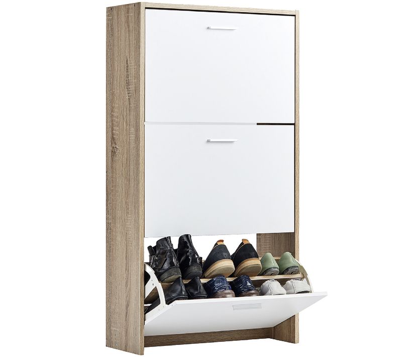Meuble Rangement Chaussure 18 Paires - Pour Entree Couloir - 60x24x113 Cm - Blanc Bois Clair