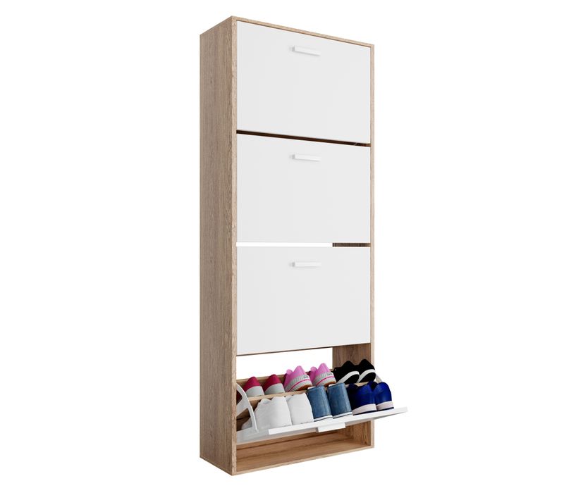 Meuble Rangement Chaussure 24 Paires - Pour Entree Couloir - 60x24x150 Cm - Blanc Bois Clair