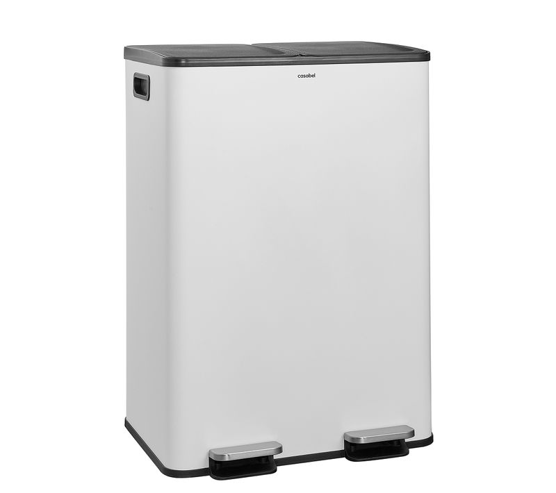 Poubelle 60l Blanche, Double Compartiment, Couvercles Silencieux