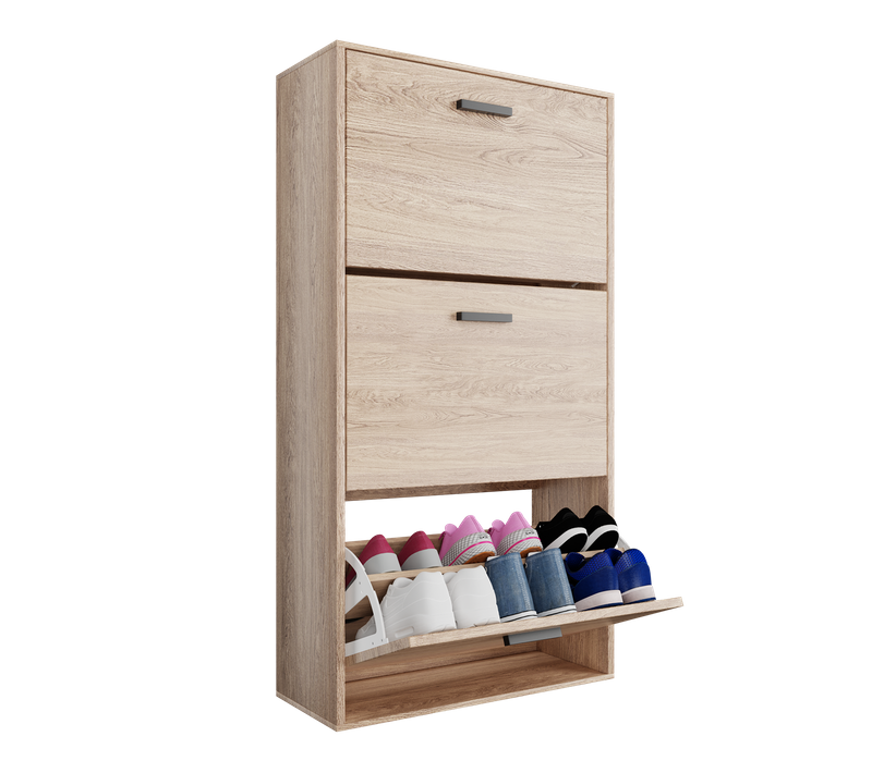 Meuble Rangement Chaussure 18 Paires - Pour Entree Couloir - 60x24x113 Cm - Bois Clair