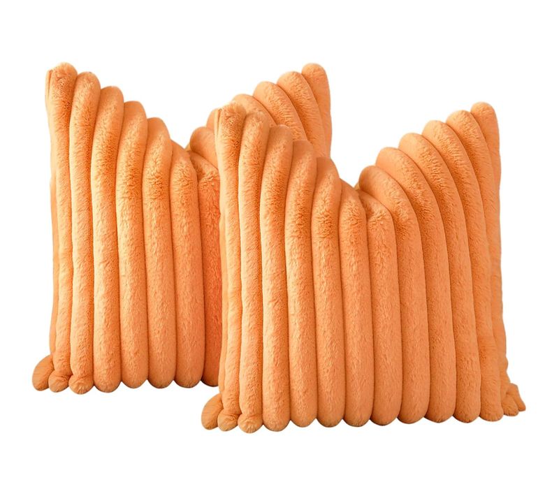 Housses De Coussin 45x45cm, Lot De 2, Fermeture Éclair Dissimulée, Velours Simple Face, Orange