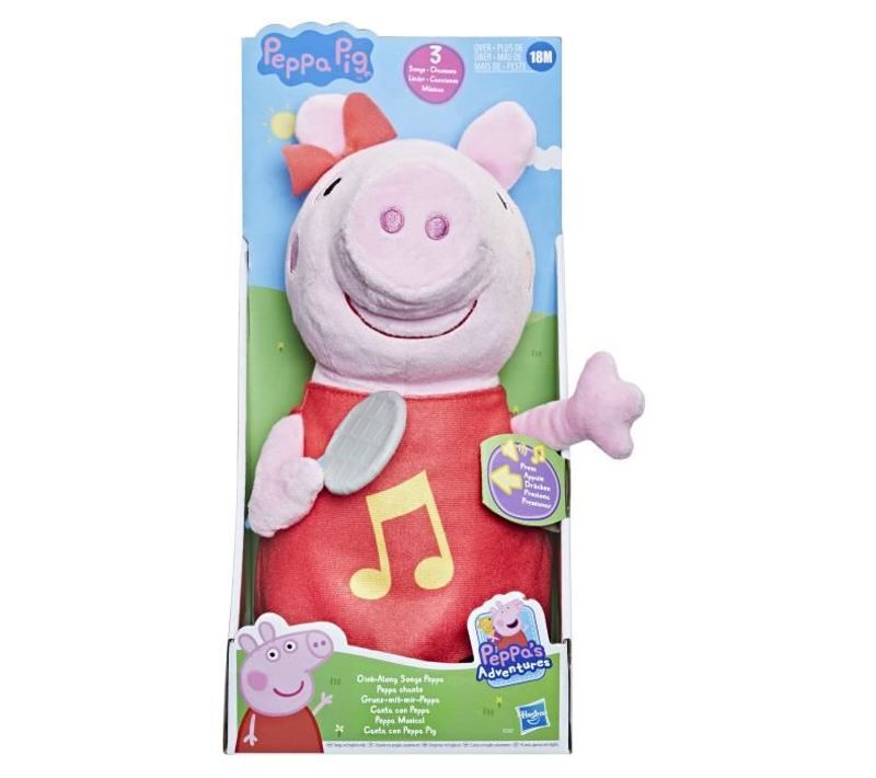 Peppa Pig - Peppa Chante - Peluche Chantante Avec Robe Rouge Pailletée Et Noeud - Chante 3 Chansons