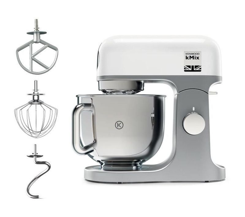 Robot Pâtissier 1000 W, Bol Inox 5 L, Mouvement Planétaire, Blanc