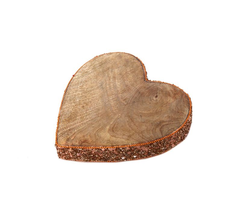 Décoration De Noël En Bois Coeur Natural - Diam 20 Cm - Marron Cuivré