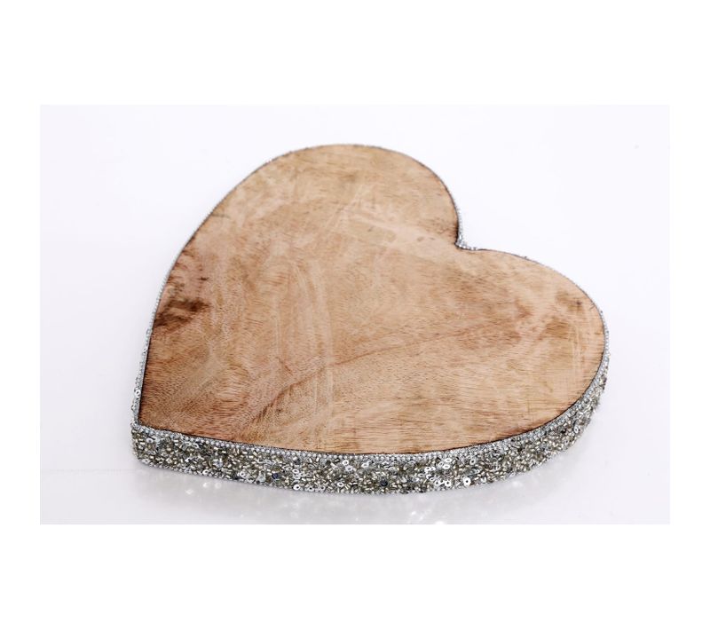 Décoration De Noël En Bois Coeur Natural - Diam 25 Cm - Argent