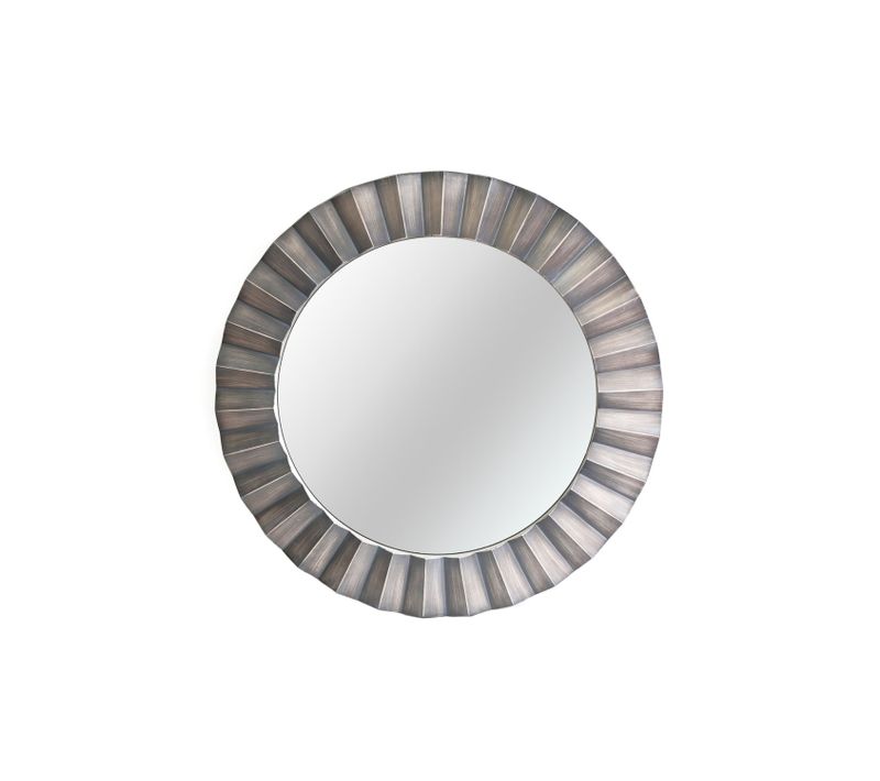 Miroir Rond En Métal Design Flora - Diam. 80 Cm - Gris/taupe