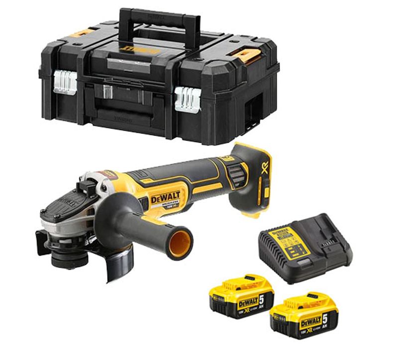 Meuleuse Xr 18v 125mm + 2 Batteries 5ah + Chargeur + Coffret T-stak - Dewalt - Dcg405p2-qw