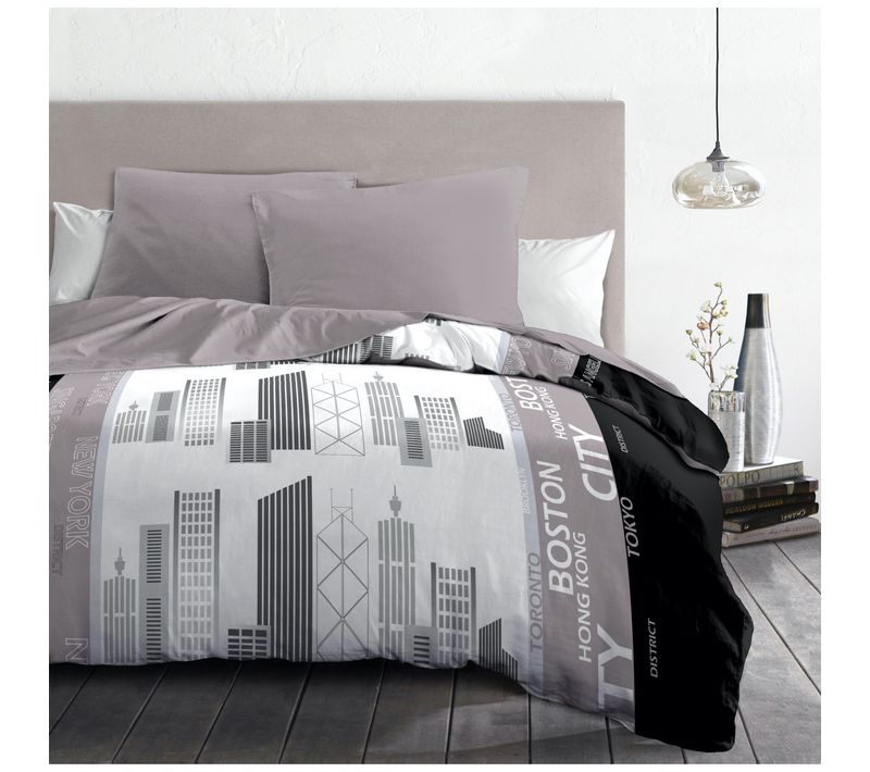 Parure De Couette Microfibre District - 1 Housse De Couette 220x240 Cm + 2 Taies 63x63 Cm - Gris