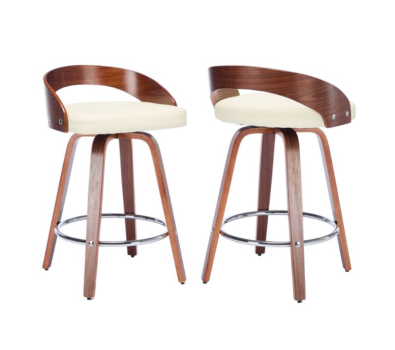 Lot De 2 Tabouret De Bar Pivotant, Siège 63 Cm De Haut, Pieds En Bois Massif, Beige