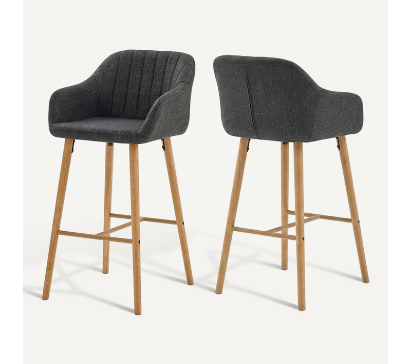 Lot De 2 Chaises De Bar, Siège 75 Cm De Haut, Avec Accoudoirs, Pieds En Bois Massif, Noir