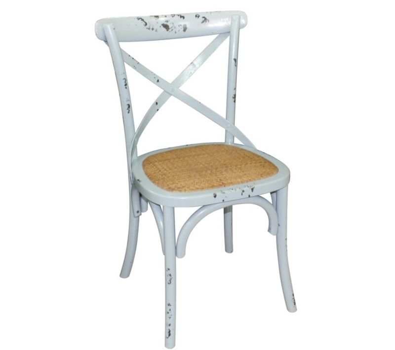 Chaises En Bois Bleu Patiné Avec Dossier Croisé - Lot De 2 -