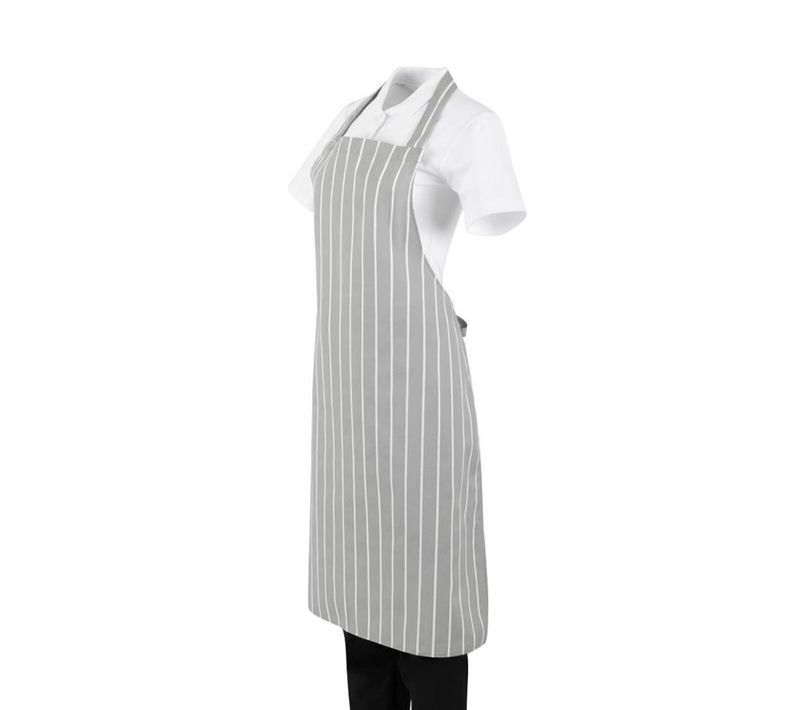 Tablier Bavette Rayé Gris Et Blanc -