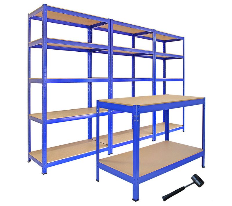 Monster Racking - 3 Rayonnages T-rax Bleu 90 Cm Et 1 établi Q-rax Bleu 120 Cm