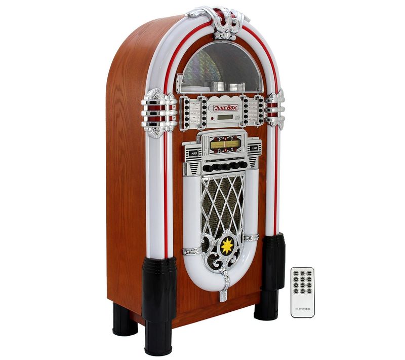Jukebox Rétro Années 1950 Lecteur Cd Stéréo Radio Fm USB Bluetooth Port Aux
