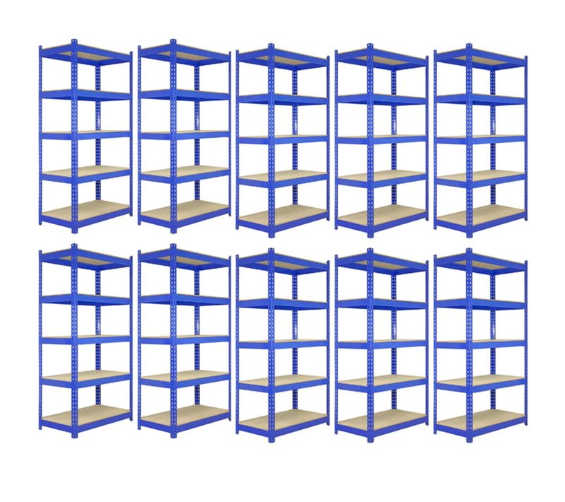 10 Rayonnages Q-rax Bleus En Métal 120 X 45 X 180 Cm 100% Sans Boulons