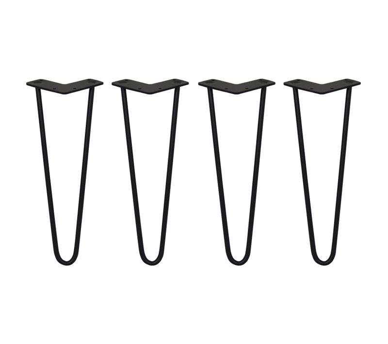 4 Pieds Table En épingle À Cheveux Skiski Legs 35,5cm Acier Noir 2 Tiges 10mm