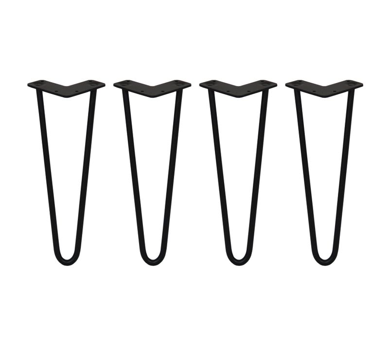 4 Pieds Table En épingle À Cheveux Skiski Legs 35,5cm Acier Noir 2 Tiges 12mm