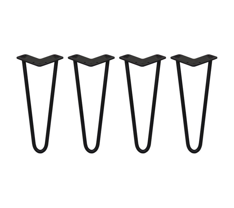4 Pieds Table En épingle À Cheveux Skiski Legs 30,5cm Acier Noir 2 Tiges 12mm