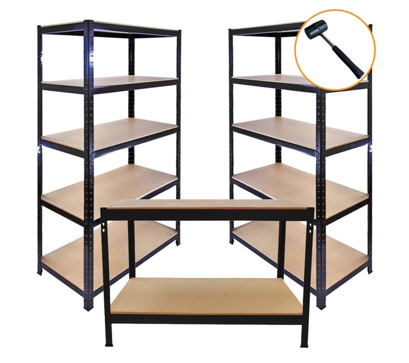 3 T-rax Noires 180x90x45cm et Etabli Q-rax Noir 120 X 60x 90cm - Capacité 4600kg