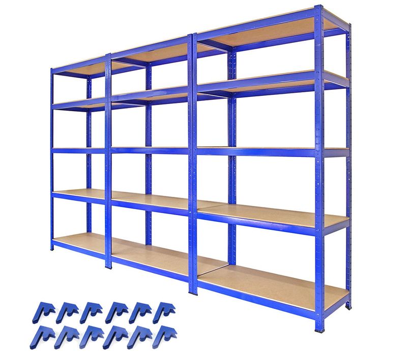 Monster Racking - 3 Rayonnages Bleus En Acier Avec 5 étagères 90 X 180 X 45 Cm