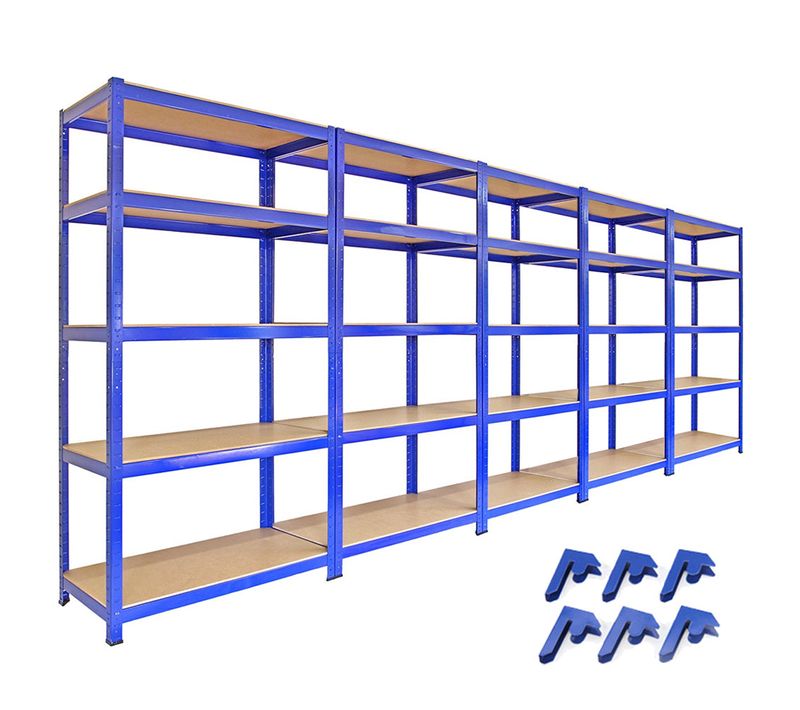5 étagères De Rangement Acier Bleu 180x90x45cm Capacité Totale 7000kg
