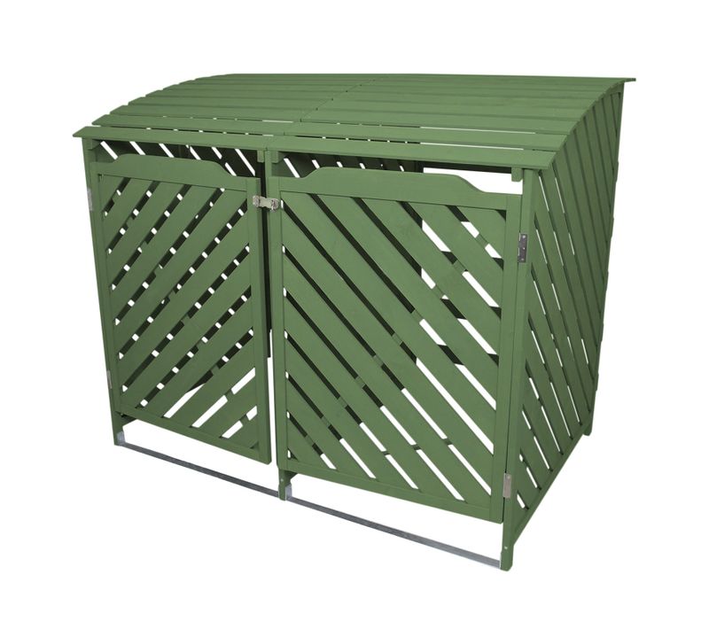 Cache Poubelle Double Poubelle Extérieur Bois De Sapin Rangement Vert Sauge