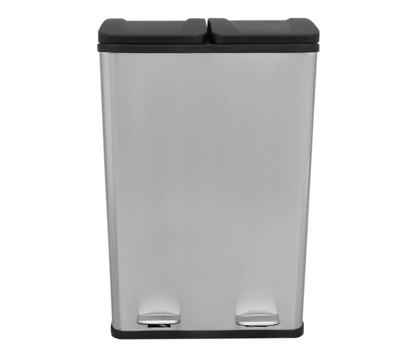 Poubelle De Recyclage Argent Double Bac Avec Pédale 2 En 1 60 L Acier Inoxydable
