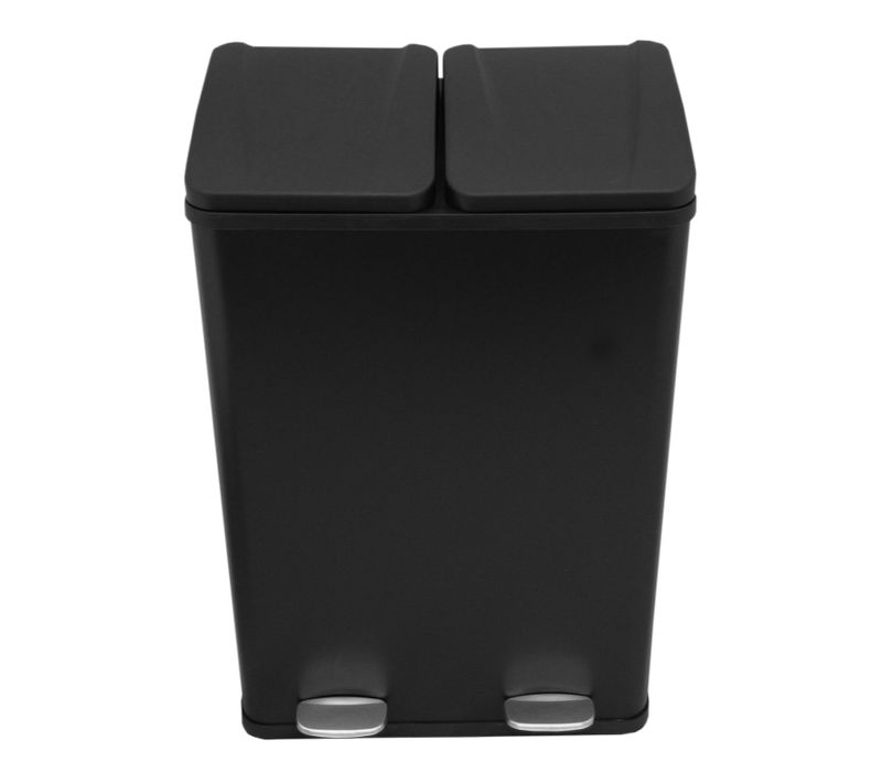 Poubelle De Recyclage Noir Double Bac Avec Pédale 2 En 1 60 L Acier Inoxydable