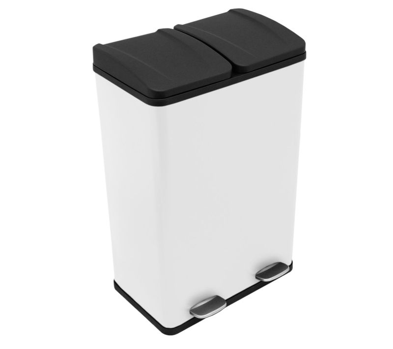 Poubelle De Recyclage Blanc Double Bac Avec Pédale 2 En 1 60 L Acier Inoxydable