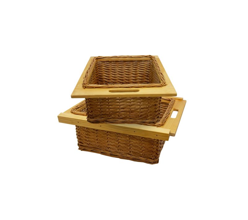 Lot De 2 Paniers De Rangement 500 Mm / 50 Cm Coulissants En Pin Brun Solide