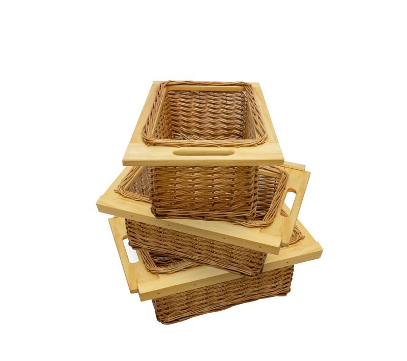 Lot De 3 Paniers De Rangement Coulissants 40 Cm En Pin