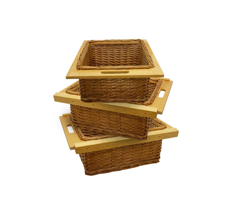 Lot De 3 Paniers De Rangement 500 Mm / 50 Cm Coulissants En Pin Brun Solide