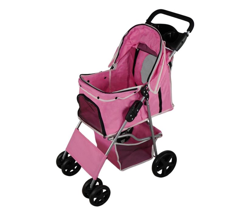 Poussette Rose Pliable Pour Chien Chat Animaux De Compagnie - Max 15kg