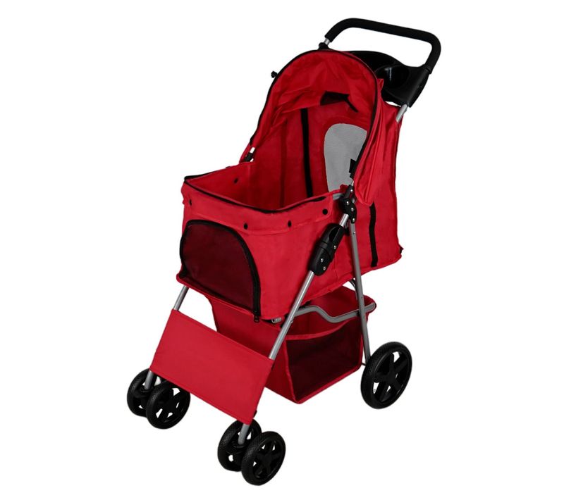 Poussette Rouge Pliable Pour Chien Chat Animaux De Compagnie - Max 15kg