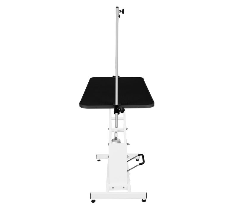 Table Toilettage Hydraulique - Cadre Acier Blanc Robuste et Plateau Noir