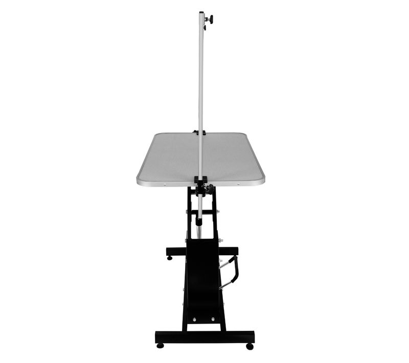 Table Toilettage Hydraulique - Cadre Acier Noir Robuste et Plateau Gris