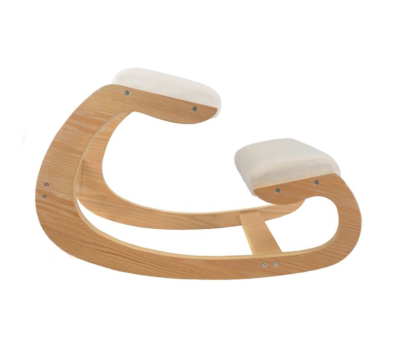 Chaise Ergonomique À Genoux Bois Chêne et Lin Blanc Bascule Orthopédique Posture