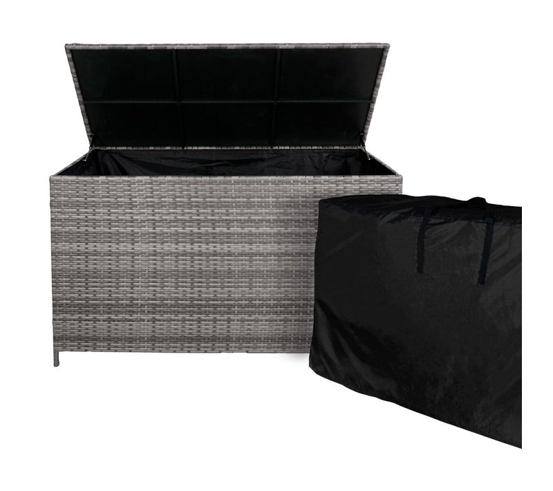 Coffre De Rangement Gris En Rotin Extérieur Pour Coussins - 582l 80x138x70cm