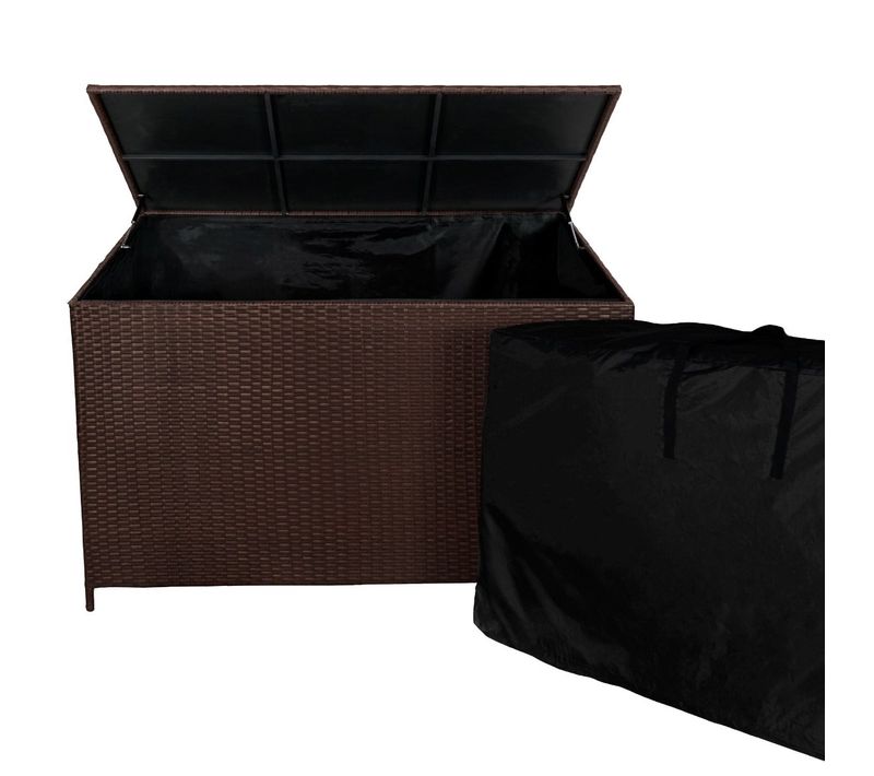 Coffre De Rangement Marron En Rotin Extérieur Pour Coussins - 582l 80x138x70cm