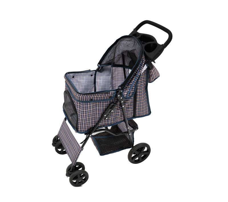 Poussette Pour Animal De Compagnie et Sac Caddy – Tartan Bleu