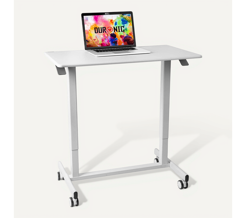 Table De Travail Mobile Assis-debout - Support À Roulettes - Blanc - Hauteur Ajustable - Tm03t