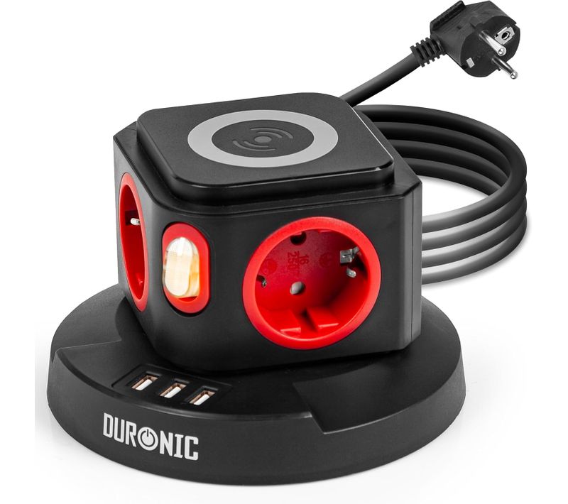 Tour Multiprise 4 Prises 3 Ports USB Et Recharge Sans Fil Parasurtenseur Câble De 1,8 M Duronic Et4w