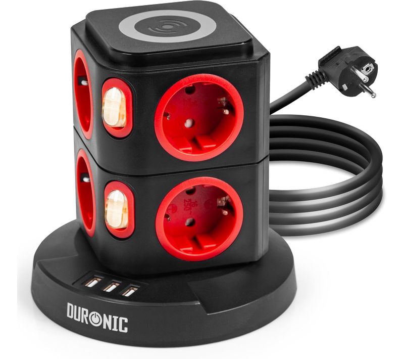 Tour Multiprise 8 Prises 3 Ports USB Et Recharge Sans Fil Parasurtenseur Câble De 1,8 M Duronic Et8w