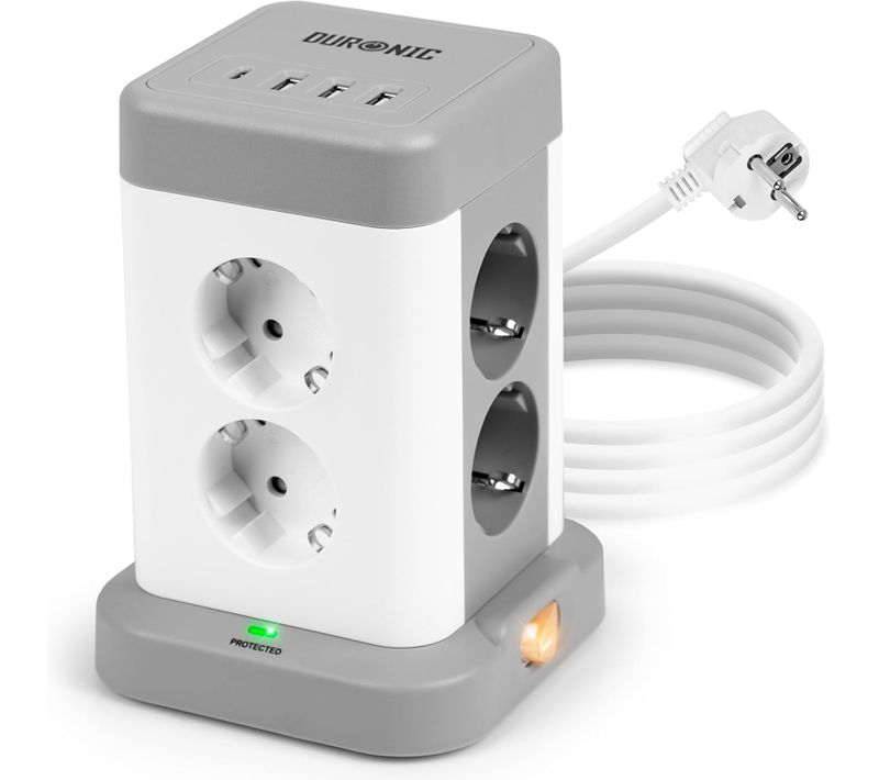 Tour Multiprise 8 Prises 3 Ports USB-a Et 1 Port USB-c Parasurtenseur Câble De 1,8 M Duronic Et8c