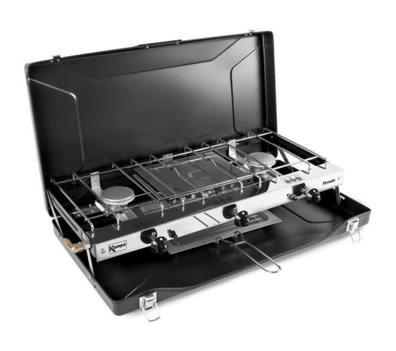 Réchaud Gaz Portable 2 Feux Avec Gril Central Et Mallette Pliable