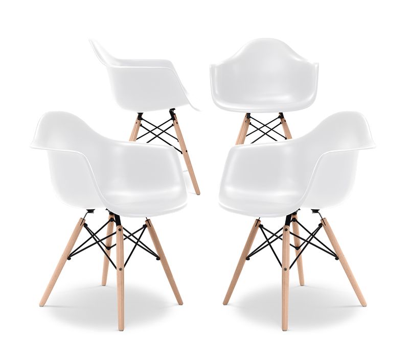 Chaise De Salle à Manger - Design Scandinave - Pieds En Bois - Lot De 4 - Skandiva Blanc