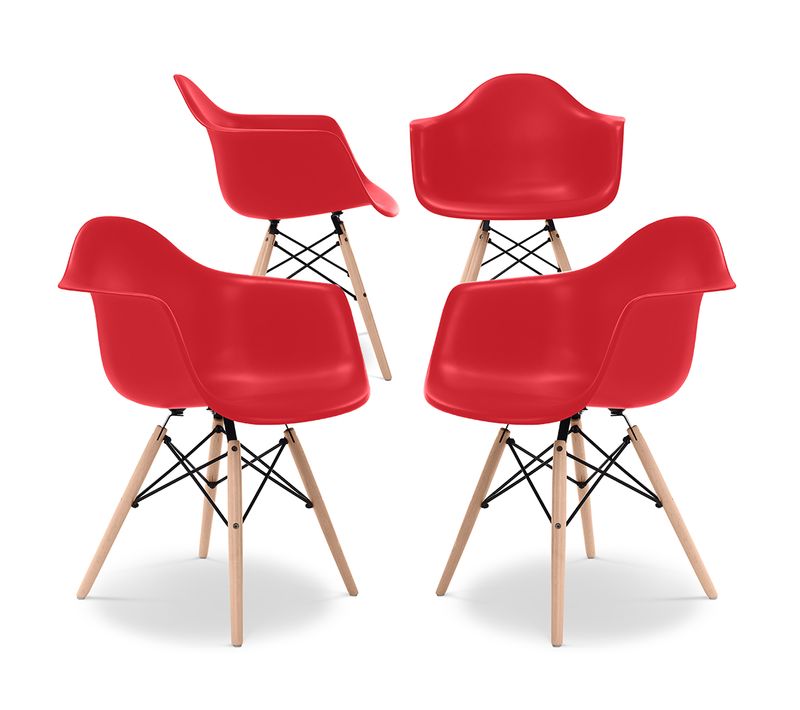 Chaise De Salle à Manger - Design Scandinave - Pieds En Bois - Lot De 4 - Skandiva Rouge